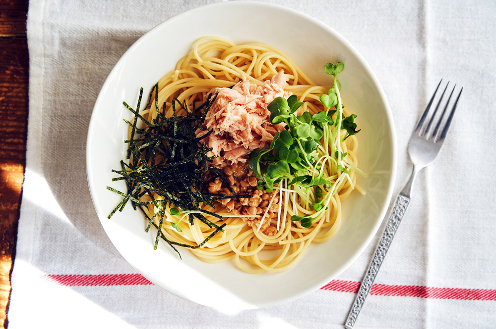 納豆とツナのスパゲッティ